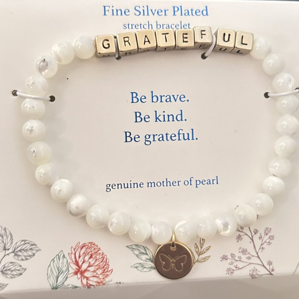 Genuine Mother of Pearl "Grateful" Stretch Bracelet